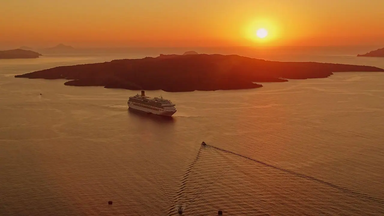 Sunset over the caldera of Santorini